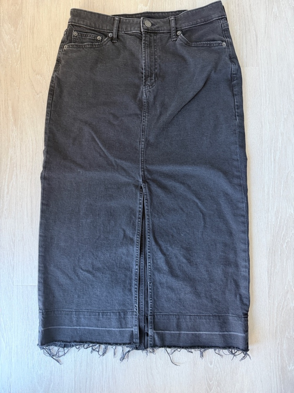 GAP Black Denim Midi Skirt with Front Slit